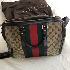 Authentic GUCCI Monogram VINTAGE Medium Boston Bag